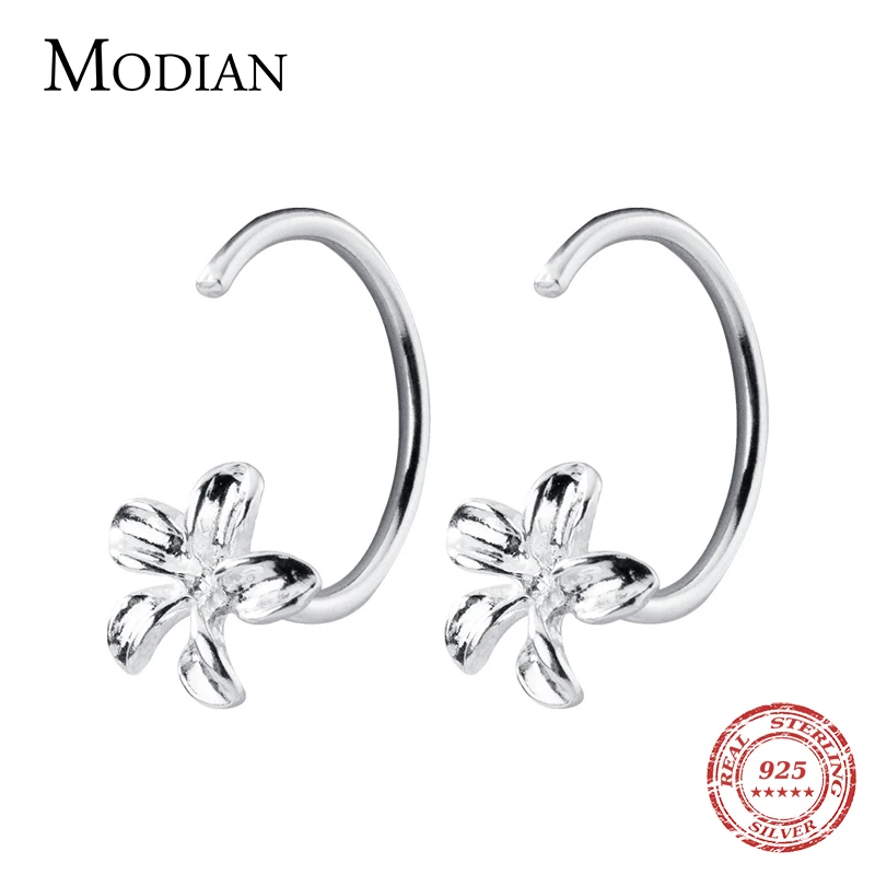 Modian Настоящее 925 пробы серебряные Простые Цветочные очаровательные изысканные серьги-кольца для женщин из стерлингового серебра Свадебные ювелирные изделия