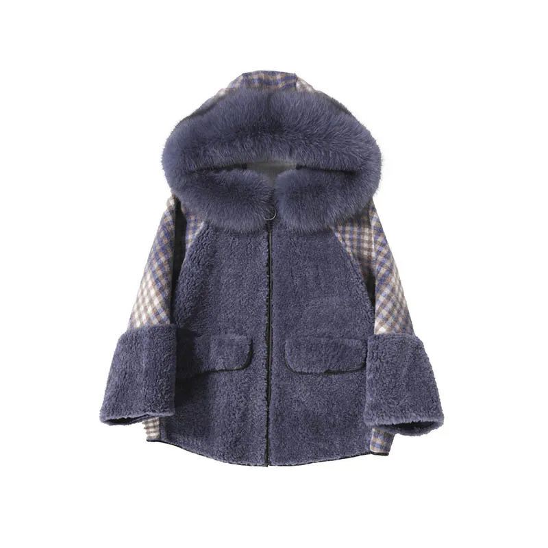 

2021 Winter Women's Fashion Lamb Wool Long Sleeve Short High Loose Coat New Fashion Warmth Thick Fur Collar Plaid Short Coat
