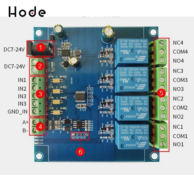 4-channel Modbus relay module 4-bit RTU switching input output | Инструменты