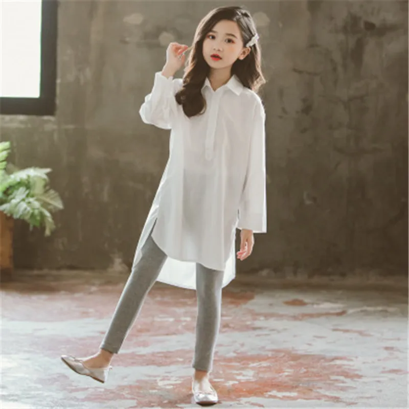 2019 г. Подростковое платье рубашки для девочек-подростков школьная Длинная блузка