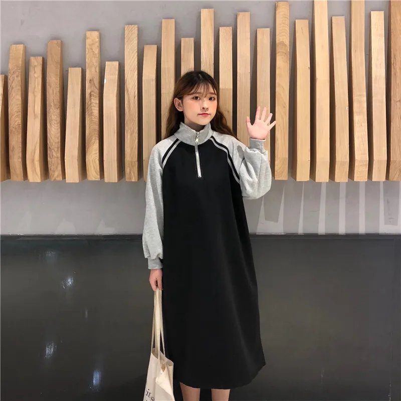 Женские толстовки на молнии длинный пуловер в Корейском стиле лоскутные женские