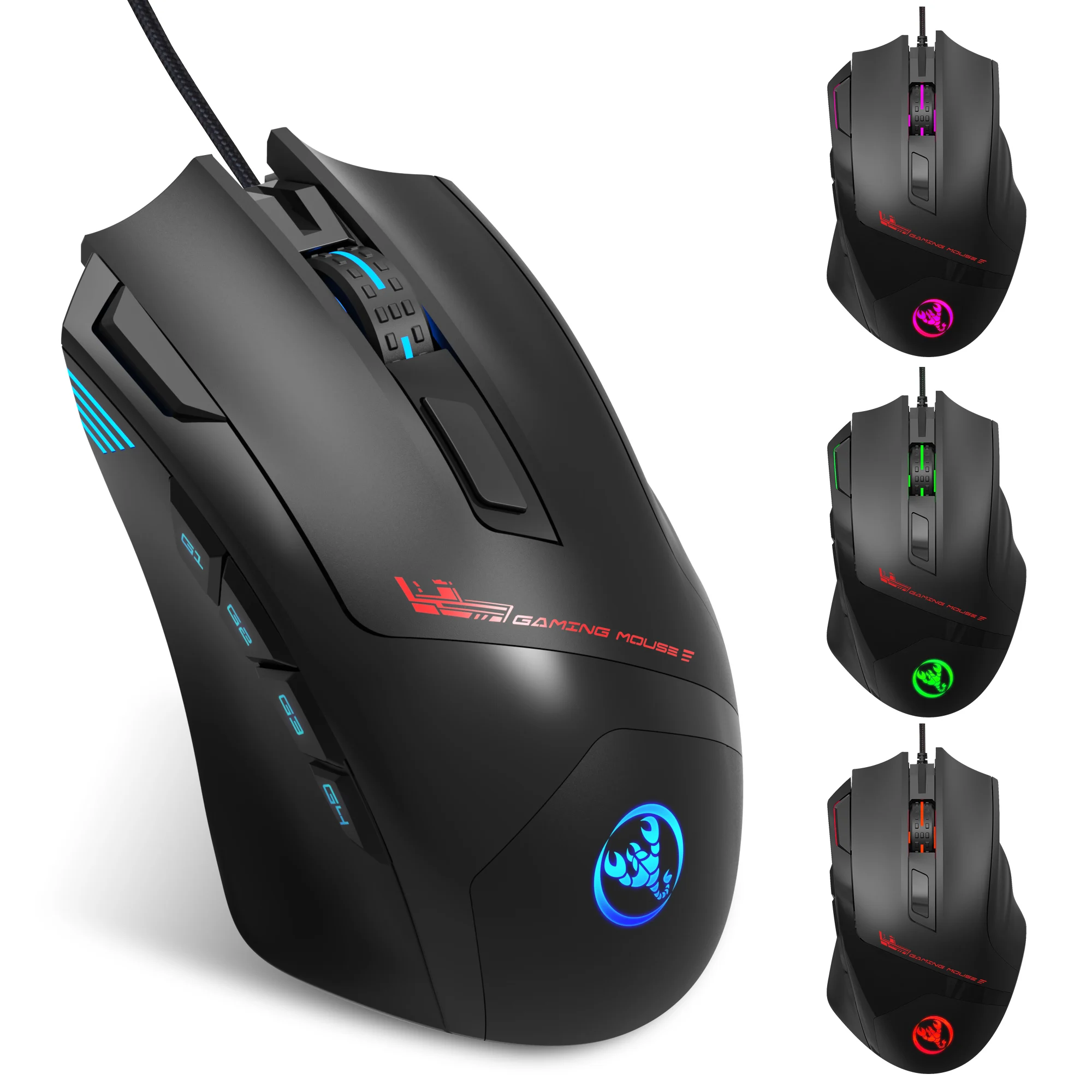 

USB Wired Gaming Mouse 9 Button Macro Programmable RGB Light Luminous 7200 DPI Adjustable Office PC Game Mice
