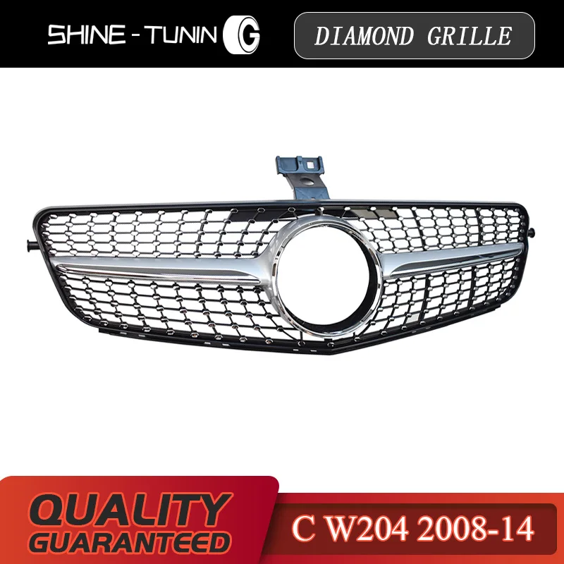 Подходит для M-B W204 бриллианты Передняя решетка для Benz C Класс W204 2007- Черная решетка - Цвет: Silver