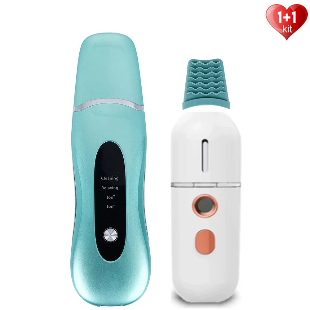 

Ultrasonic Skin Scrubber Facial Cleaner Ion Acne Blackhead Remover Peeling Shovel Facial Massager+Face Steamer Cleaning Machine