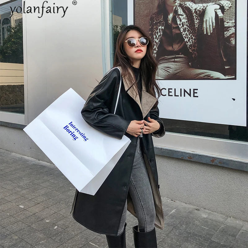 

Fashion Real Leather Jacket Women Long Double-sided Women Coats Oversized Sheepskin Coat Women's Clothing 2020 Cuero Genuino