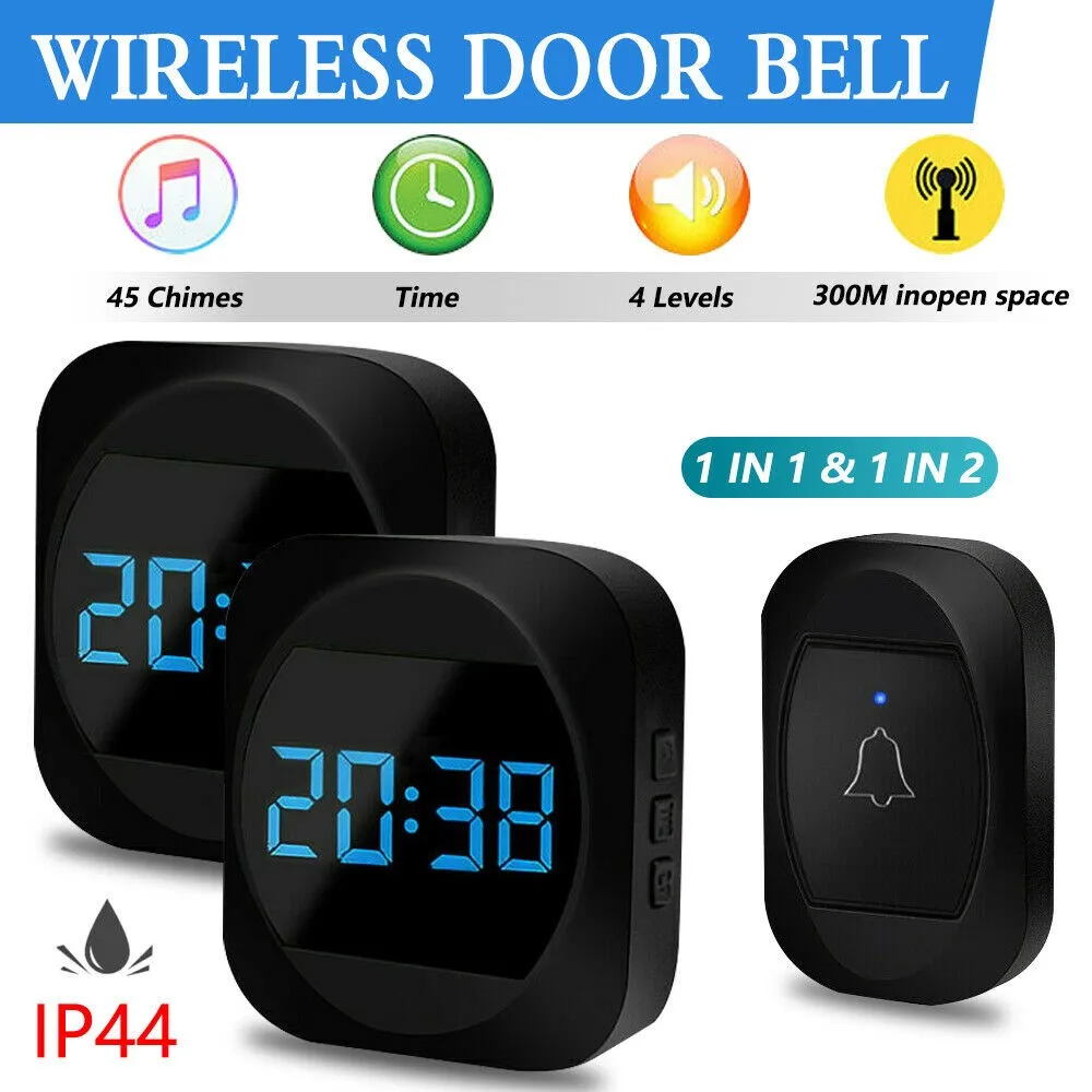 

Stylish Wireless Doorbell Remote Door Bell Adjustable Volume with Time Shows for for Home Apartment Classroom Office Villas