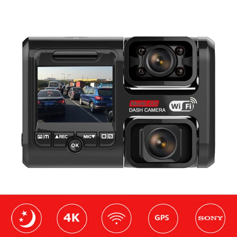 Автомобильный видеорегистратор с двумя объективами 4K 2160P Sony сенсор WIFI GPS