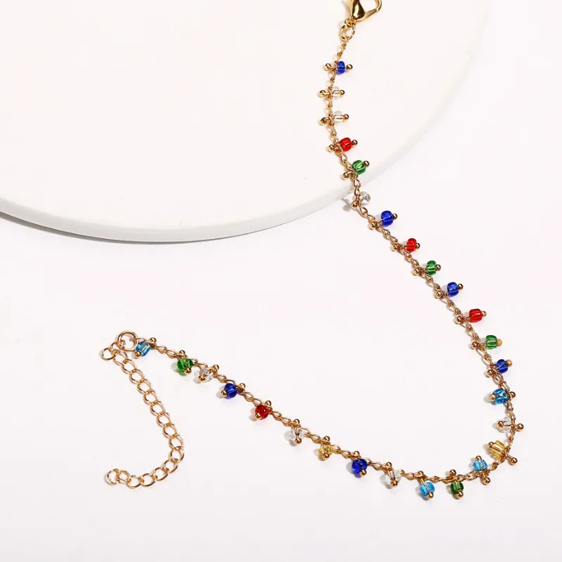 

Fashion Women Rainbow Color Glass Beads Ankle Bracelets Summer Beach Foot Jewelry Anklets