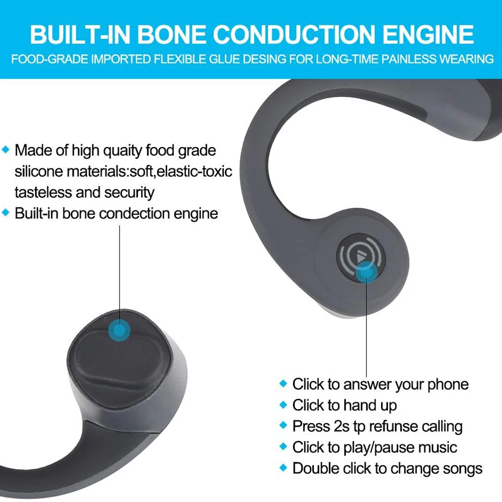 

Bone Conduction Headphones Wireless Bluetooth 5.0 Bone Conduction Earphone Hands-Free Headsets With Microphone For Android IOS