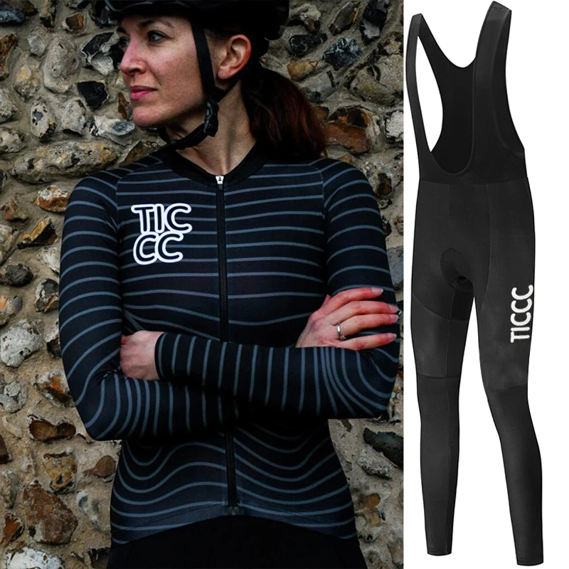 

TICCC Women Spring Autumn Long Sleeve Cycling Jersey Set Bib Pants Ropa Ciclismo Bicycle Clothing Bike Jersey Uniform Clothes