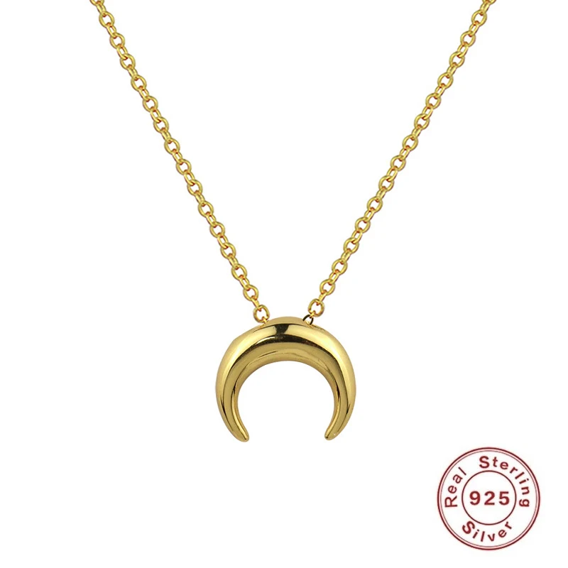 

925 Sterling Silver Moon Pendants Necklaces For Women Ladies Fashion Gold Wish Chain Neck Fine Silver Jewelry