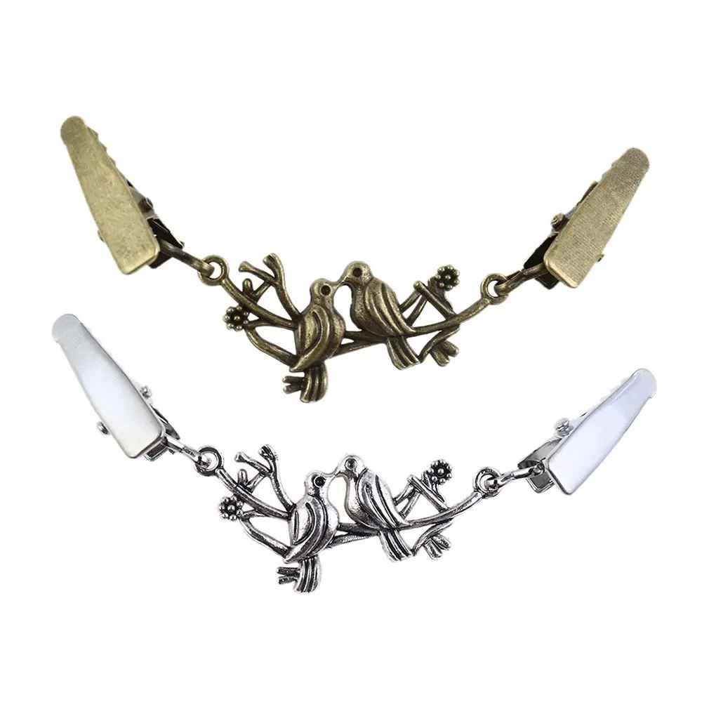 Korean Version Of The Simple Personality Alloy Bird Shape Open Clips Wild Sweater Clip Clothing Link Buckle Ancient Silver | Украшения и