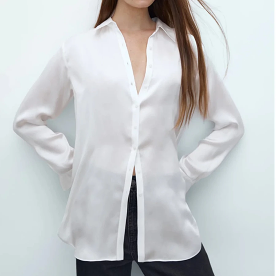 

Осенняя Модная рубашка Maxdutti в английском стиле, женская шелковая атласная блузка, модель 2021 года, Офисная Женская блузка, женские топы