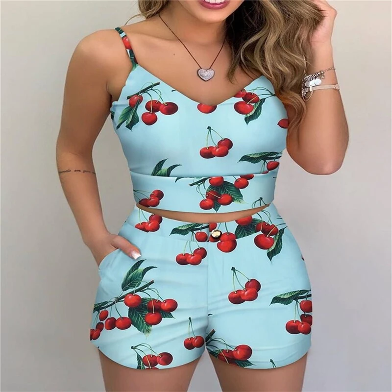 Лето 2020 горячая Распродажа новый женский костюм модный с принтом вишни