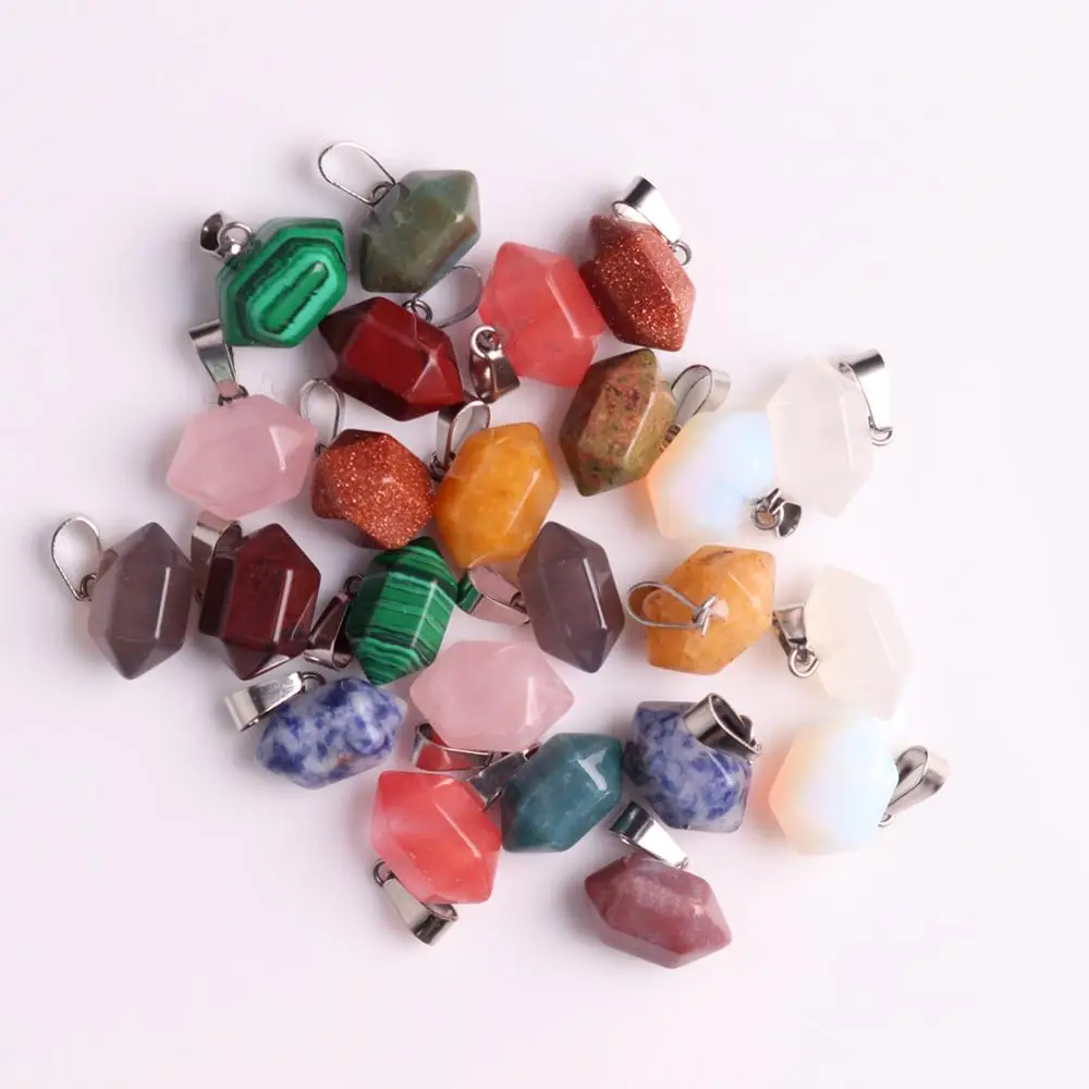

12pcs/lot Mini 13*18mm Hexagonal column Pendant Natural Stone Opal Quartz Pillar Pendants DIY for Necklace Jewelry Making