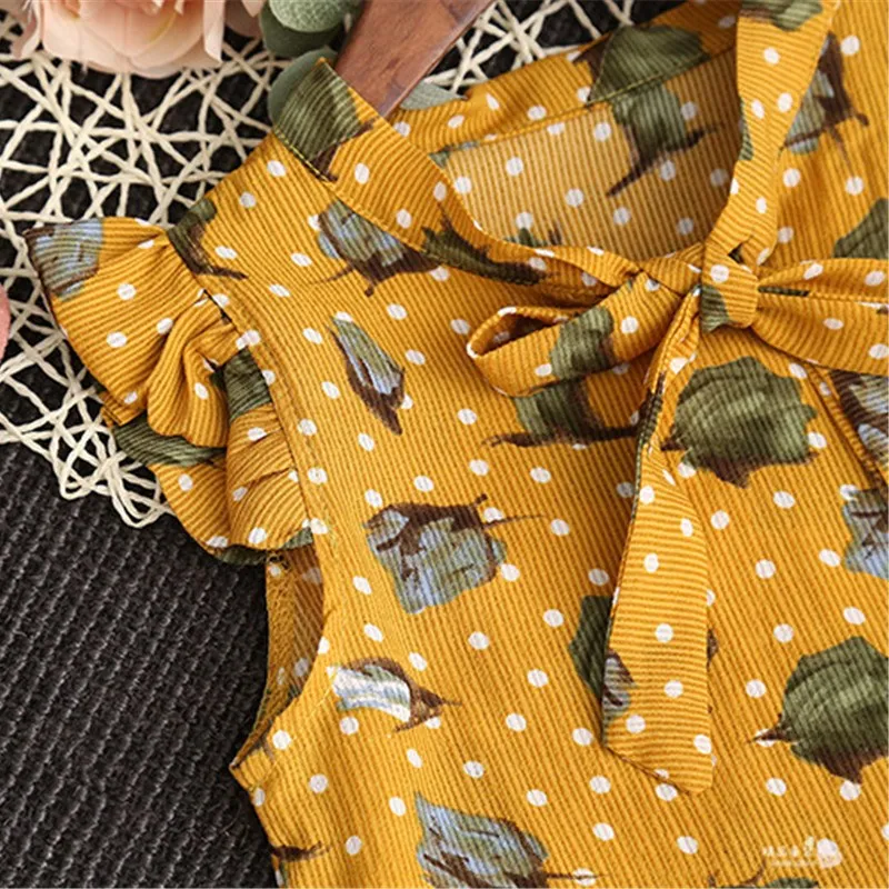 Комплекты одежды в стиле ретро с цветочным принтом для девочек Новинка лета 2018