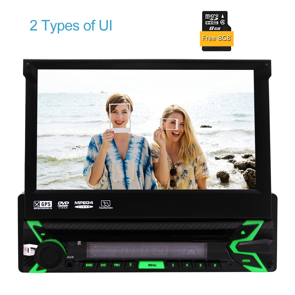 

Single Din Stereo Car Radio 7 inch Capacitive Touchscreen DVD Player GPS Navigation Bluetooth USB/SD/FM/AM + Free 8GB GPS Card