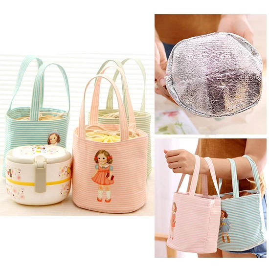 

1Pcs Cute Girl Portable Waterproof Mini Lunch Bag Drawstring Printing Canvas