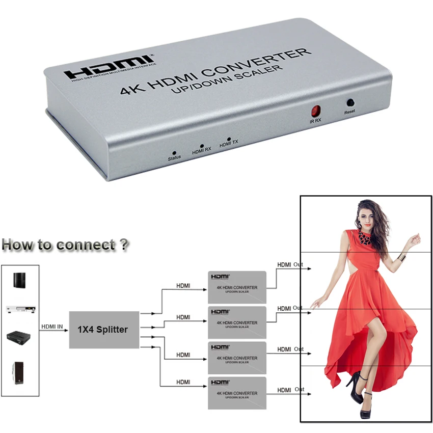 

4K HDMI конвертер Разрешение вверх вниз Scaler 720P 1080P 4K Поддержка видео настенный комбинированный процессор контроллер 2x1 3x1 4x1 1x2 1x4