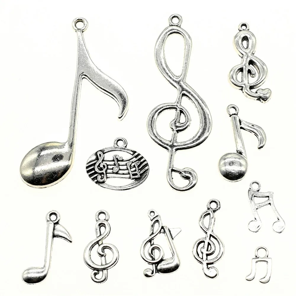 

WYSIWYG 40g Antique Silver Color Zinc Alloy Random Mix Styles Musical Note Charms DIY Handmade Craft For Jewelry Making