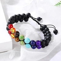 7 chakra beads lava rock bracelet 8mm double layer row adjustable unisex yoga stone energy healing colorful beaded stone bracele