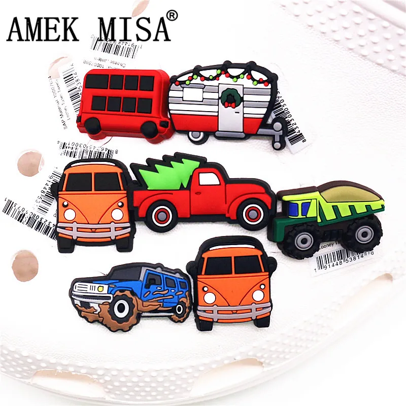 Original 1pcs Cartoon Car PVC Shoe Charms Accessories NEW Touring car Tractor Double decker bus JIBZ fit Croc Charms Kids Gifts