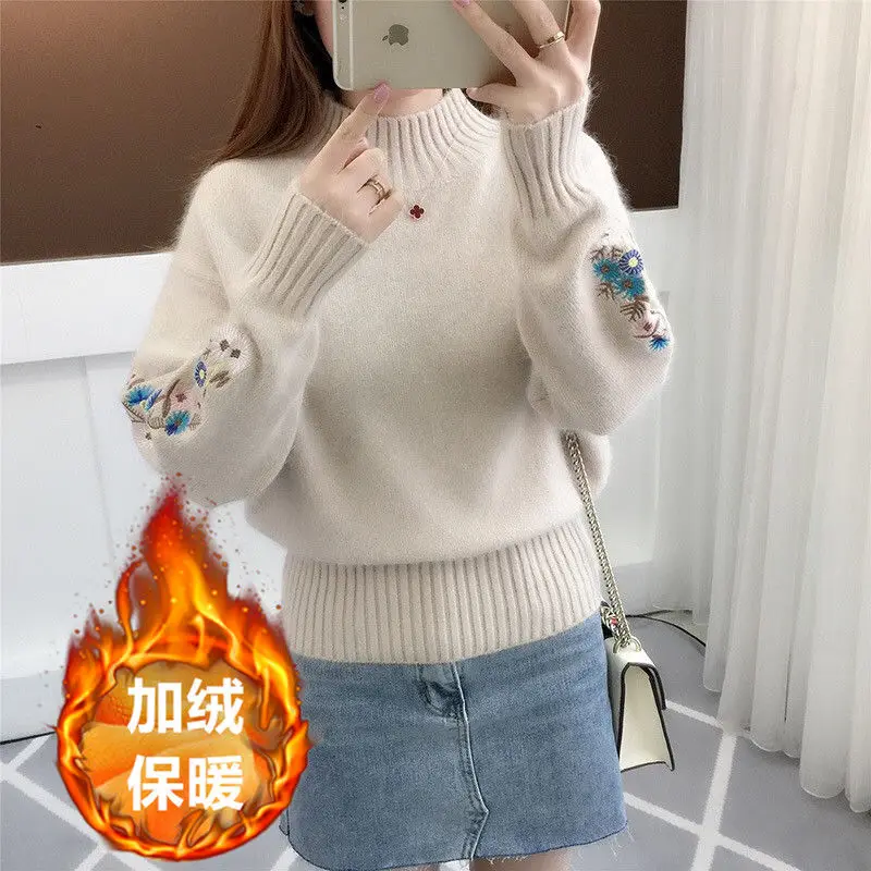 

High Quality 2021 Autumn Winter Cashmere Cotton Blended Knitted Women Sweaters and Pullovers Jersey Jumper Pull Femme Hiver