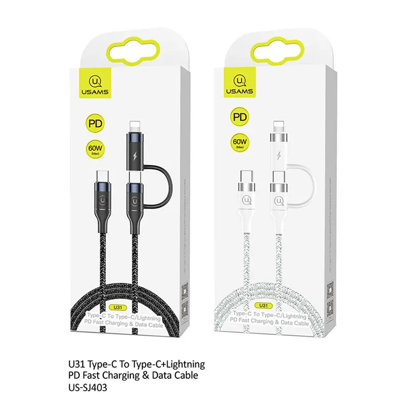 USAMS Type-C к Lightning Micro 100 Вт PD кабель для быстрой зарядки USB C Ipad Macbook Xiaomi Huawei Samsung