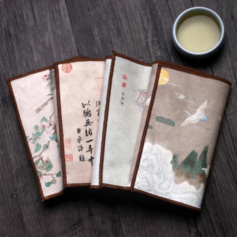 

Household Retro Embroidered Tea Towel Chinese High-grade Suede Tea Towel Tea Table Tablecloth Kung Fu Tea Set Cleaning Towel