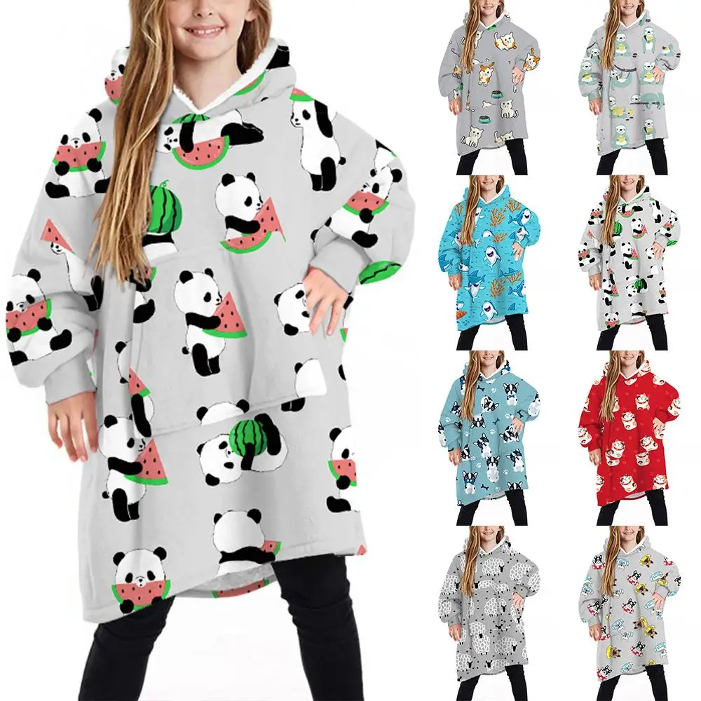 

Kids Blanket Soft Warm Plush Giant Baggy Hoodie Sweatshirt Winter Reversible Cartoon Animal Printed
