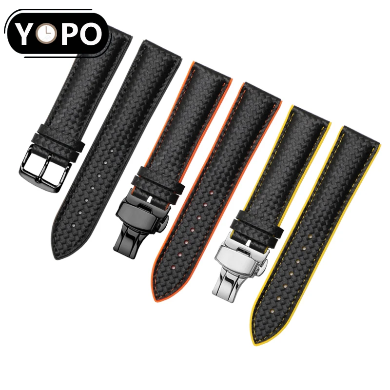 2 в 1 кожаный и силиконовый ремешок для наручных часов 20 мм 22 из углеродного