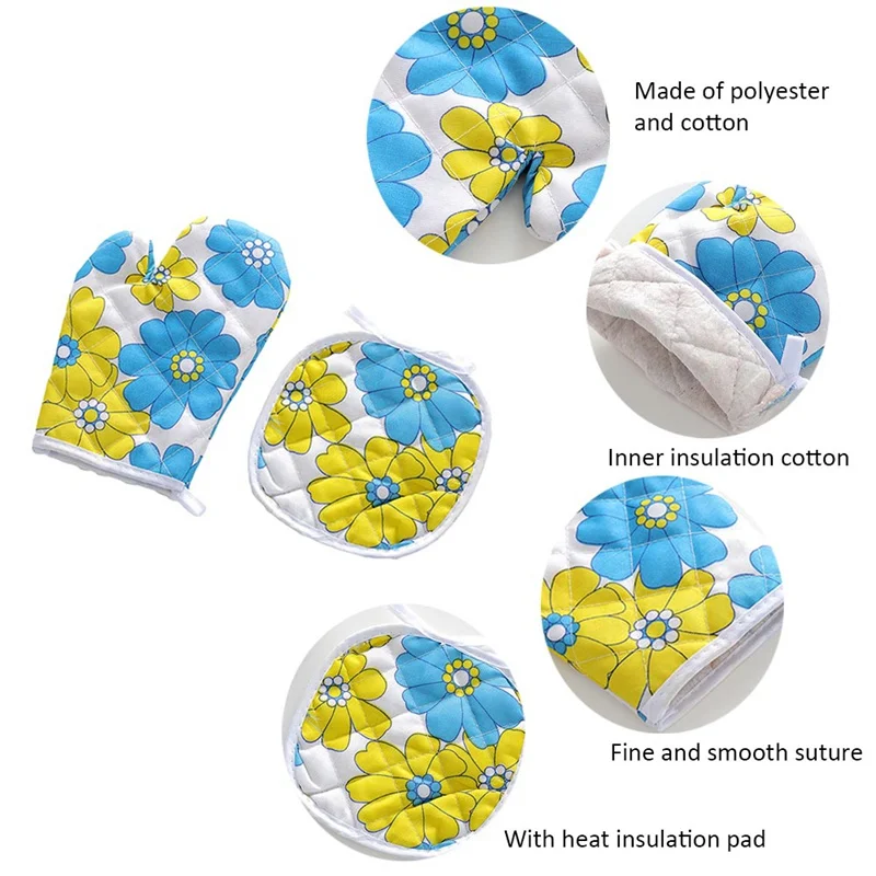 

BBQ Hot Resistant Mitts Microwave Oven Heat Gloves Household Anti-scalding Glove+Mat Cooking Baking Kitchen 2pc/Set