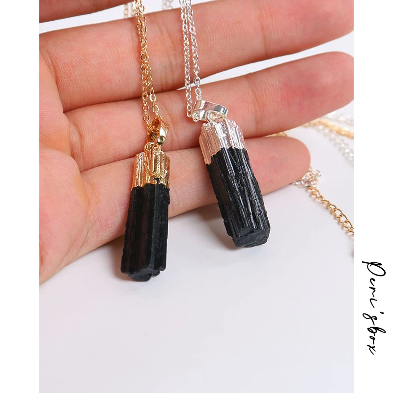 

New Gold Silver Color Dipped Black Tourmaline Pendant Necklace Raw Stone Schorl Chakra Healing Crystal Point Pendant Colar