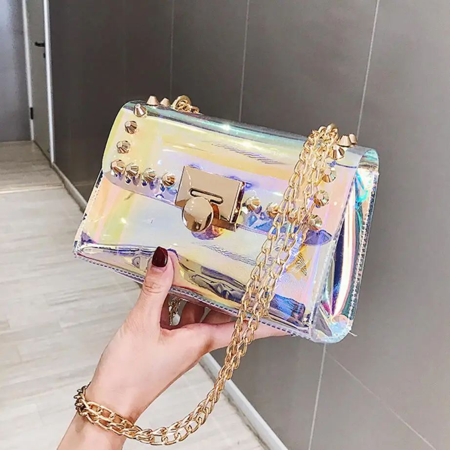 

Transparent Jelly Square Crossbody bag 2021 Summer New High-quality Women's Designer Handbag Laser Chain Shoulder Messenger Bag