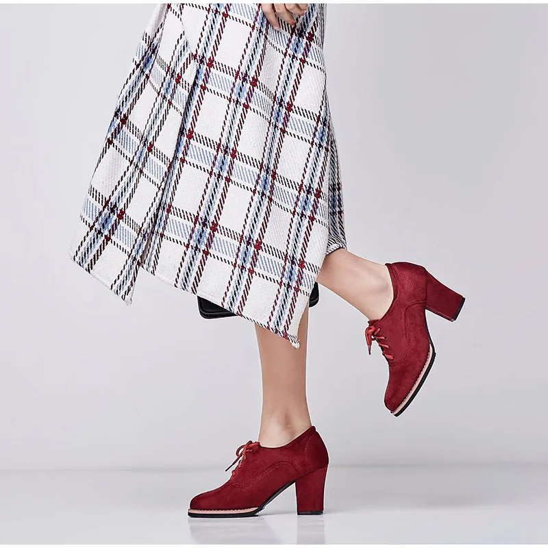 MCCKLE Autumn Shoes Women Pumps Suede Nubuck Lace Up Chunky Heels Ladies Fashion Platform Female Shoes Casual New Footwear
