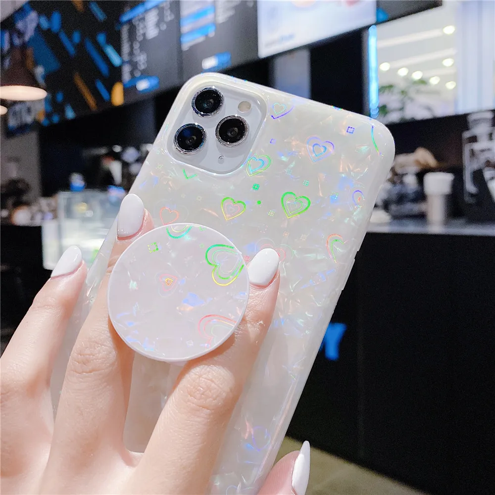 Fashion Colorful Glitter Phone Case for iPhone 11 Pro Max XR XS SE 2020 7 8 Plus Dream Soft TPU Bracket Shell Pattern Love Cover | Мобильные