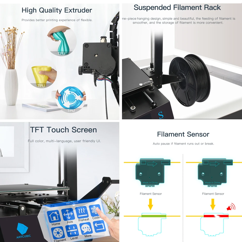 3D принтер Mega S с металлической рамой новый экструдер сенсорный экран принт из пла