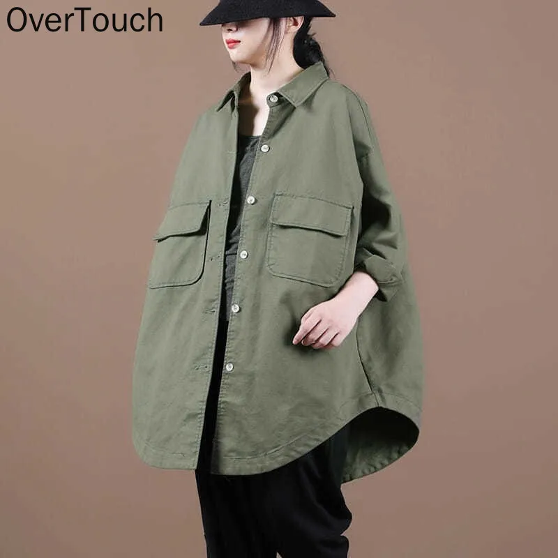 

Overtouch 2021 Autumn Winter Coat Women Clothing Blouse Shirts Bat Oversize Casual Cardigan Loose Long Sleeve Cotton Solid