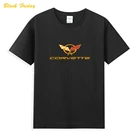 Ретро футболка Chevrolet Corvette с красным логотипом, Классическая Черная мужская летняя футболка с коротким рукавом, футболка из чистого хлопка, модный стиль