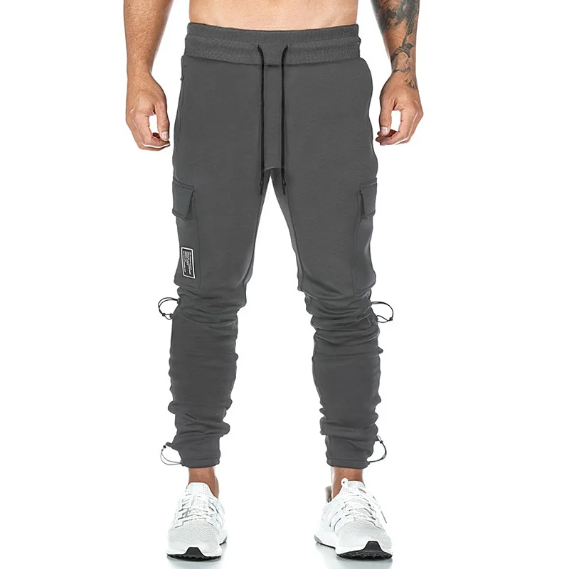 

Men's fashion knitting fitness sweatpants outdoor gym running training slacks multi-pocket jogging squats cargo pants
