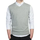 Мужской осенне-зимний Однотонный свитер из 100% хлопка с V-образным вырезом