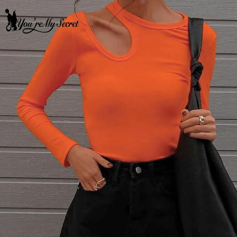 

Женский укороченный топ [You Are My Secret], оранжевый Повседневный Топ с длинным рукавом и лямкой на шее в стиле Харадзюку, 2021