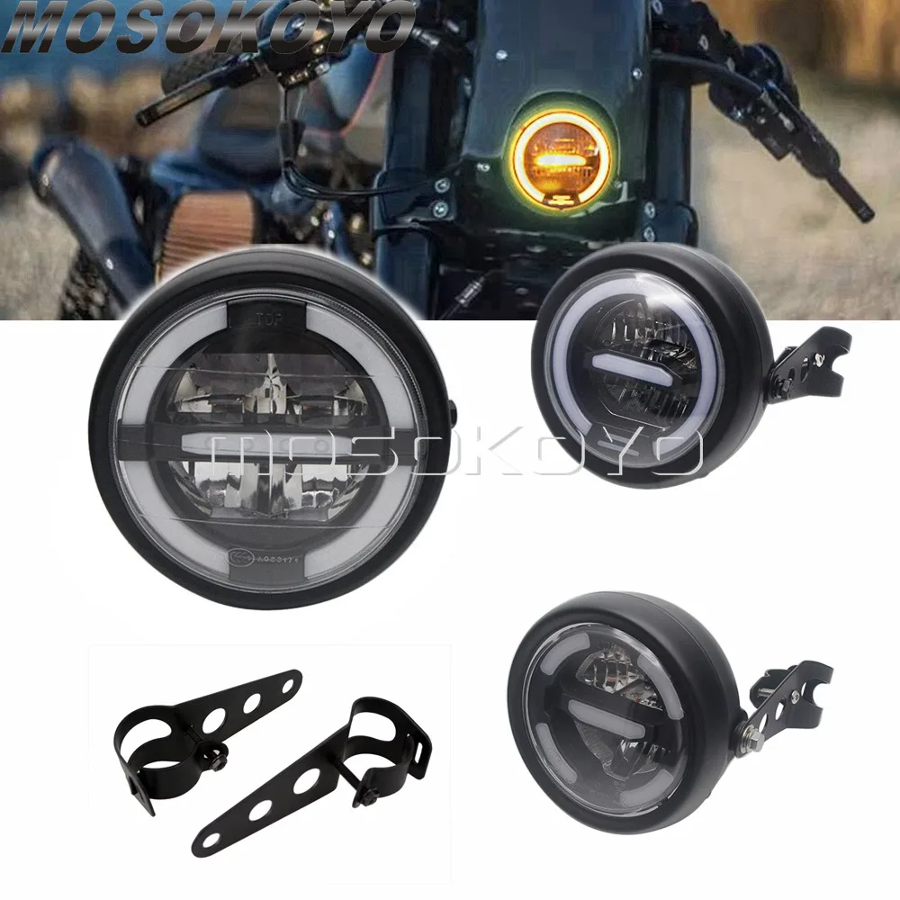 

Ретро мотоцикл светодиодный дневной светильник передсветильник 5,75 "6,5" 7 "HI/LO Beam DRL передний светильник s 28 мм-42 мм зажим Универсальный кафе-Ре...
