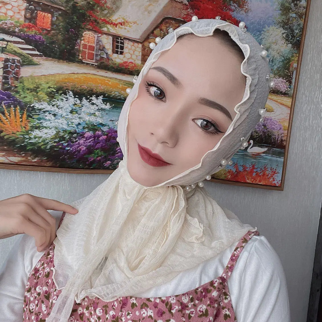 

Muslim Fashion Women Elastic Velvet Pearls Turban Caps Islamic Hijab Bonnet Musulman Femme Headscarf Indian Hat Turbante Mujer
