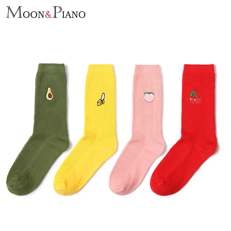 

Cute Socks Woman Fashion Sweet Cartoon Fruit Peach Cherry Banana Embroider Pattern Kawaii Funny Girl Korean Version of Sock