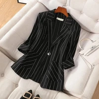 striped small suit jacket womens 2021 spring and summer new hot style thin sleeves three quarter sleeves slim suit suit with