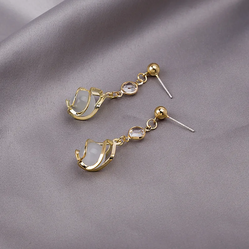 Женские серьги кошачий глаз с кристаллами NPKDS золотые серьги-подвески бантом