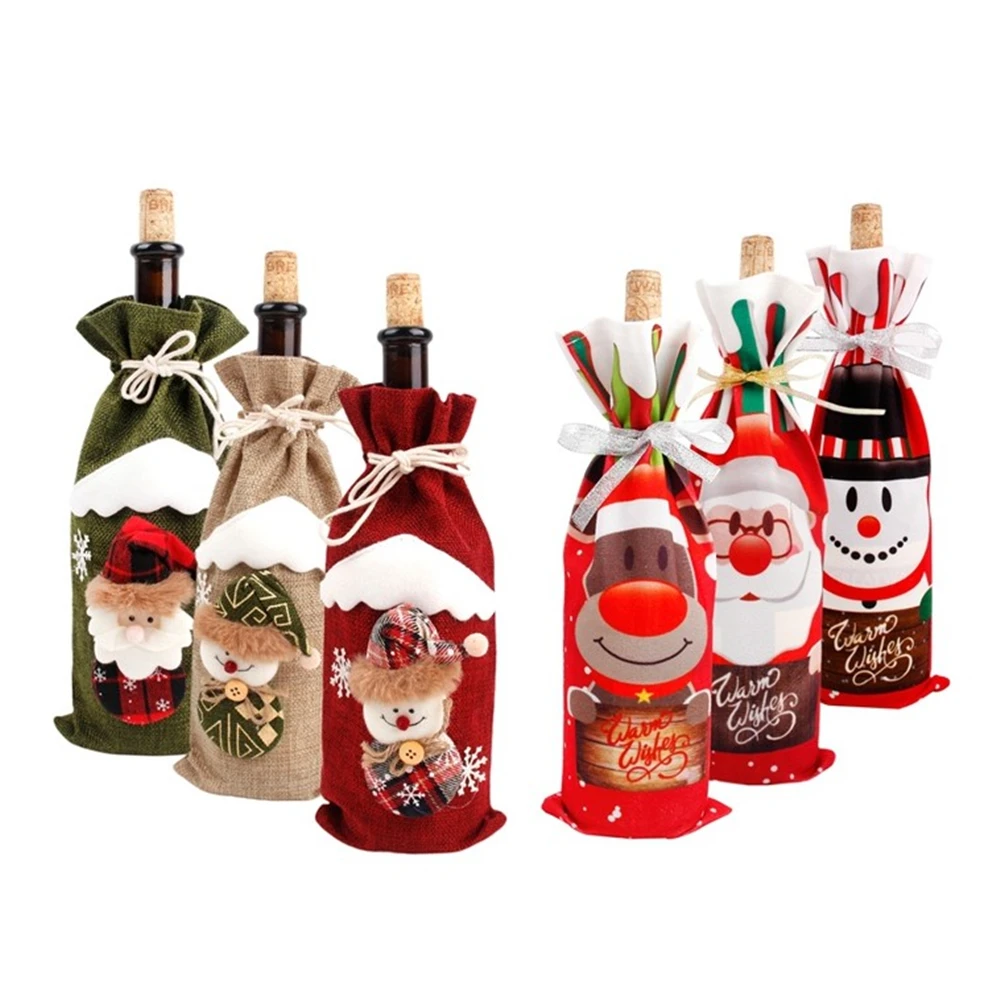 Рождественские украшения для дома Чехол бутылки вина снеговик чулок держатели