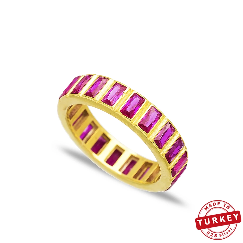 

925 Sterling Silver Band Ring Ruby Stone Fashionable Design Turkish Handmade SPENTA Jewelry