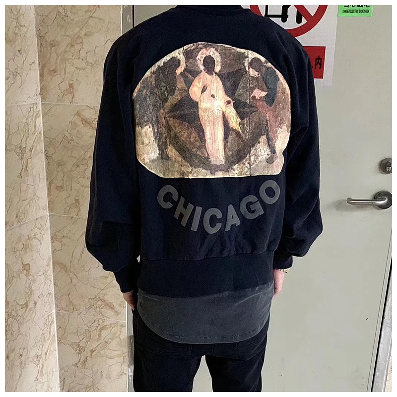 

Толстовка Kanye с изображением Уэста Иисуса Кинг Чикаго мужская, уличная свободная уличная Толстовка в стиле панк, модный свитер в стиле хип-х...